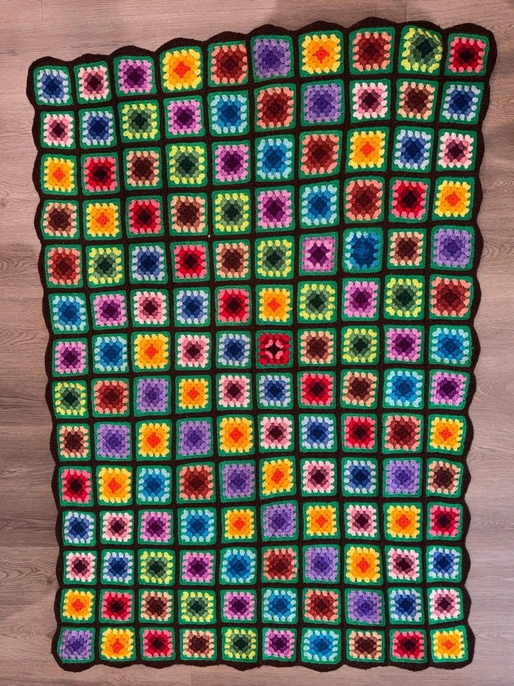 Handmade Colorful Squares Granny Square Afghan Crochet Boho Blanket 67x44